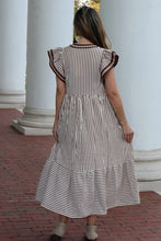 Load image into Gallery viewer, Entro A-Line Contrasting Striped Maxi Dress in Brown
