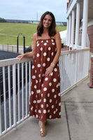 Things Between Linen Blend Polka Dot Maxi Dress in Brown