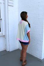 Load image into Gallery viewer, Sage+Fig OVERSIZED Color Block Waffle Knit Top with Daisy Patches in Cream
