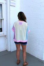 Load image into Gallery viewer, Sage+Fig OVERSIZED Color Block Waffle Knit Top with Daisy Patches in Cream

