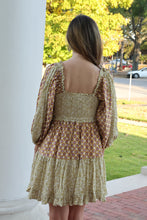 Load image into Gallery viewer, J.nna Mixed Print Mini Dress in Beige Gold
