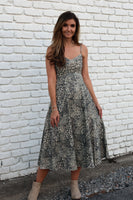 Klesis A-Line Bustier Corset Top Midi Dress in Leopard