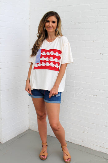 Sage+Fig OVERSIZED Americana Patched Top in Cream