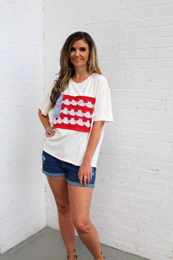 Sage+Fig OVERSIZED Americana Patched Top in Cream