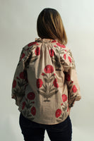 Entro A-Line Floral Print Ecru Top