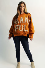 Load image into Gallery viewer, LovLov Solid Color French Terry Sweatshirt with THANKFUL Fleece Letter Patched Front in Rust
