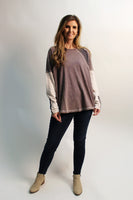 Easel Mineral Washed Color Mix Top in Ash Navy