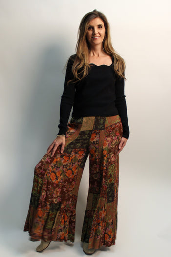 Easel Patchwork Mixed Printed Palazzo Pants in Olive