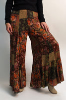 Easel Patchwork Mixed Printed Palazzo Pants in Olive
