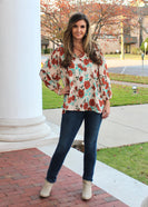 Sew in Love Floral Print Top in Beige/Rust