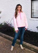 Main Strip Quilted Floral Print Pullover Jacket in Pink