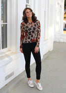 Sew in Love FITTED Mesh Leopard Print and Rose Top in Taupe/Red
