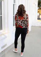 Sew in Love FITTED Mesh Leopard Print and Rose Top in Taupe/Red