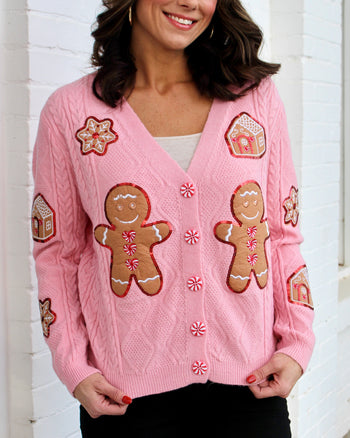 Grace+Emma Gingerbread Man Cardigan in Pink
