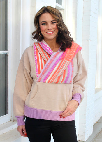 FATE OVERSIZED Knit Hooded Sweater in Oatmeal Multi