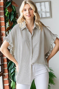 First Love Striped Button Down Top in Ivory