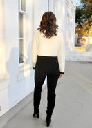 MABLE Textured Tweed CROPPED Jacket with Rhinestones and Bow Details in Cream