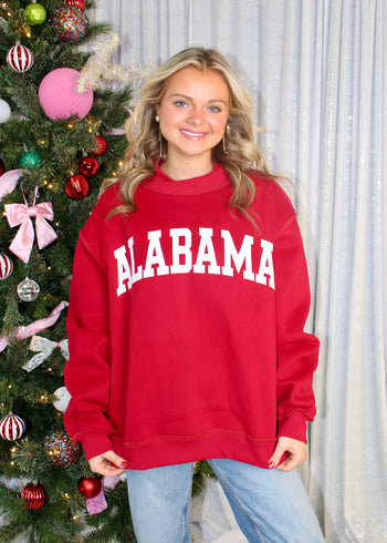 BucketList Graphic Print Sweatshirt "ALABAMA" with Reversible "AL" Print in Crimson