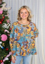 Load image into Gallery viewer, Easel Floral Print Rayon Challis Top in Dusty Blue
