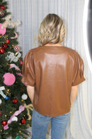 Jodifl Faux Leather Top in Caramel