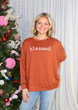 Load image into Gallery viewer, Sew in Love Graphic Knit Print blessed. Top in Rust
