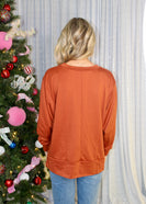 Sew in Love Graphic Knit Print blessed. Top in Rust