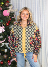 Load image into Gallery viewer, J.nna Mixed Print Quilted Puffer Jacket in Marigold Garden
