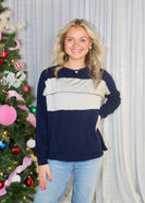 Sew in Love Knit Top with Contrasting Striped Panel Front in Navy