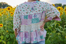 POL Mixed Media Knit Top with Pearl Details in Natural/Plum Floral