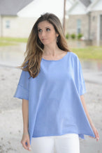 Load image into Gallery viewer, Easel Solid Color Terry Knit Top with Raw Cut Details in Peri Blue Shirts &amp; Tops Easel   
