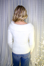 Load image into Gallery viewer, Sunday Edition Twisted Off the Shoulder Fuzzy Sweater in Cream
