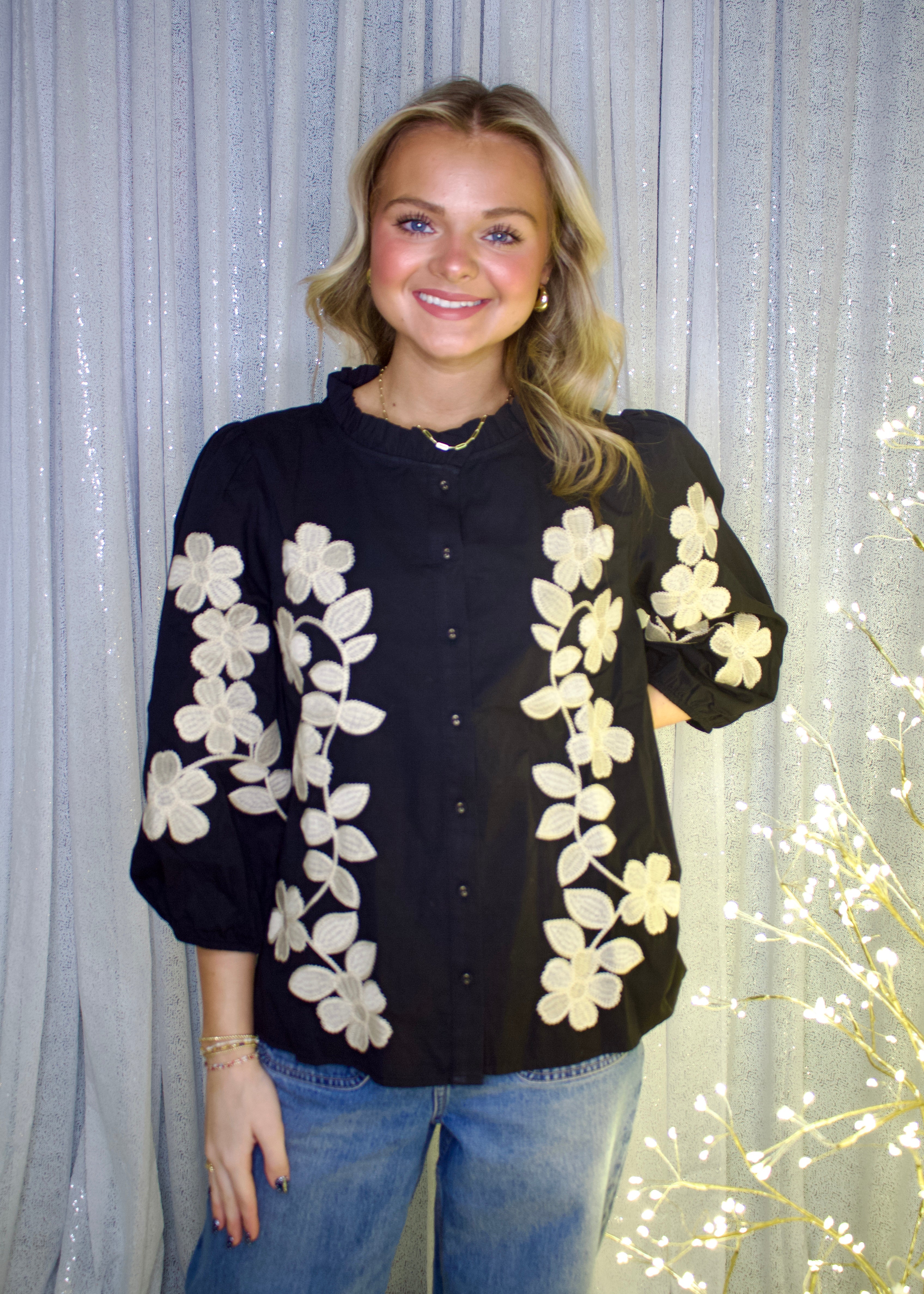 Jodifl Floral Embroidery Top in Black – June Adel