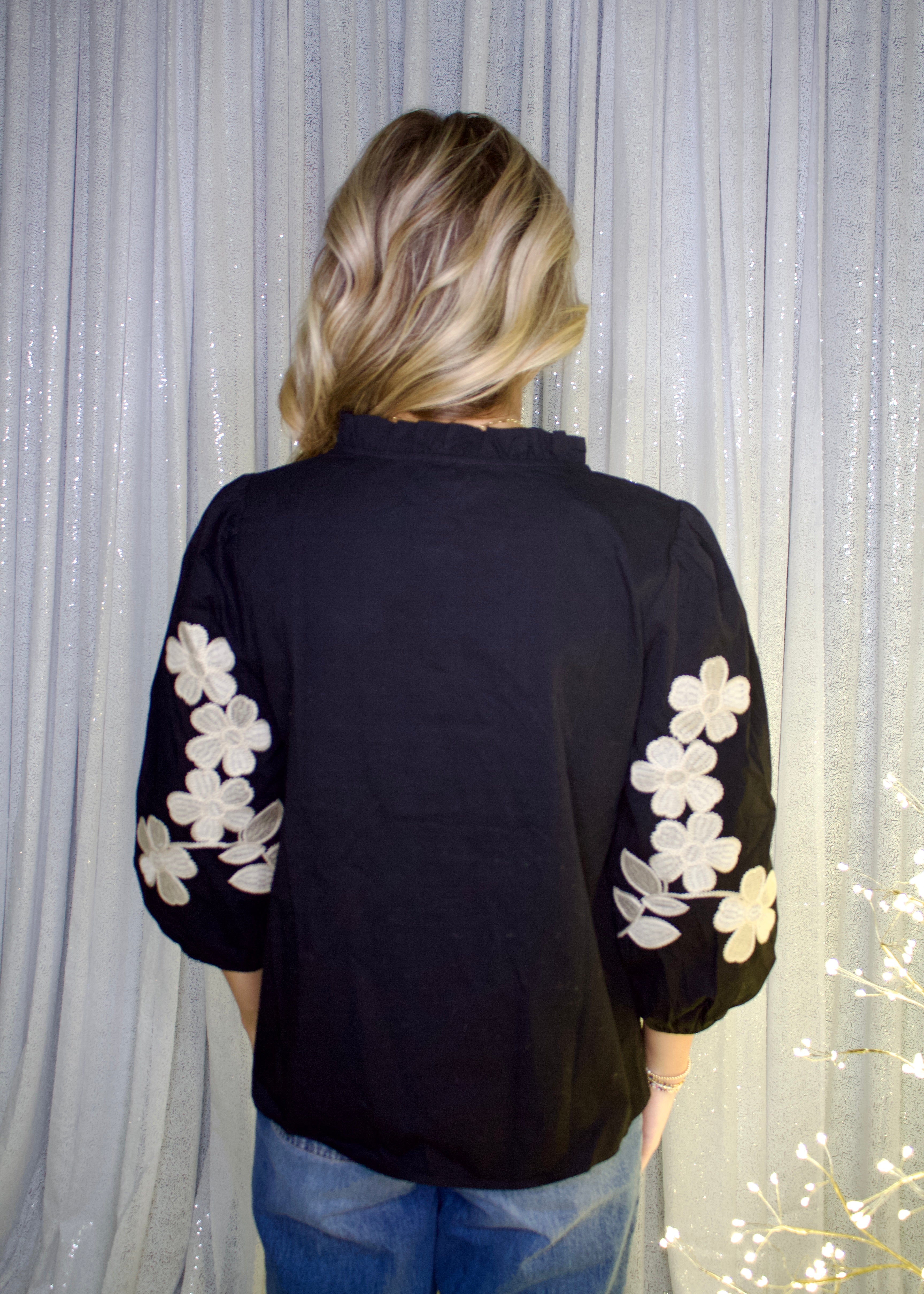Jodifl Floral Embroidery Top in Black – June Adel