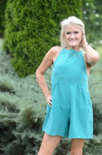 Load image into Gallery viewer, Easel Mineral Washed Short Gauze Romper in Atlantis Green Romper Easel   
