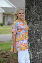 Load image into Gallery viewer, Easel Floral Print Baby Doll Top in Blue Pink Shirts &amp; Tops Easel   
