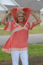 Load image into Gallery viewer, POL Stud Detail Mixed Fabric Hooded Top in Peach Echo Shirts &amp; Tops POL Clothing   
