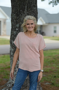 Easel Cotton Gauze Boxy Top in Blush Coral Shirts & Tops Easel   