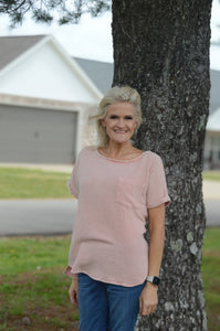 Easel Cotton Gauze Boxy Top in Blush Coral Shirts & Tops Easel   