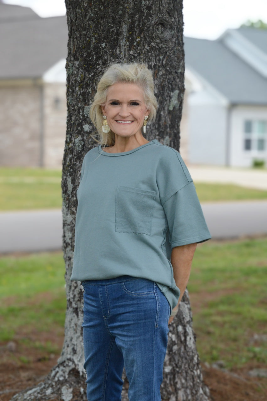 Easel French Terry Top in Teal Green – June Adel