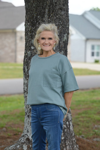 Easel French Terry Top in Teal Green Shirts & Tops Easel   