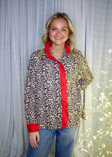 Load image into Gallery viewer, Jodifl Textured  Leopard Top with Contrasting Ruffles in Red/Animal
