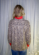 Jodifl Textured  Leopard Top with Contrasting Ruffles in Red/Animal