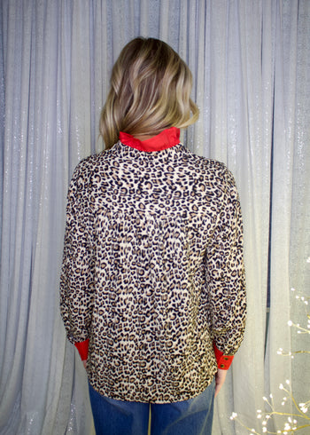 Jodifl Textured  Leopard Top with Contrasting Ruffles in Red/Animal