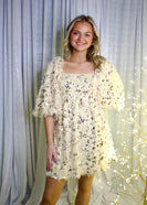 Listicle Eyelash Fringe Sequin Mini Dress in Champagne