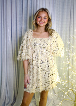 Load image into Gallery viewer, Listicle Eyelash Fringe Sequin Mini Dress in Champagne
