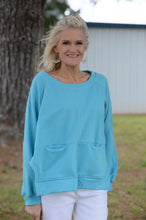 Load image into Gallery viewer, BucketList Solid Color Top with Contrast Stitch Details in Sky Blue Shirts &amp; Tops Bucketlist   
