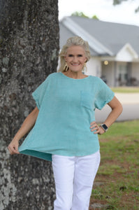 Easel Cotton Gauze Boxy Top in Atlantis Green Shirts & Tops Easel   