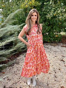 Umgee Floral Print Button Down Maxi Dress in Orange Mix