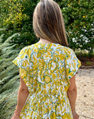 Umgee Floral Print V Neck Midi Dress in Mustard Mix