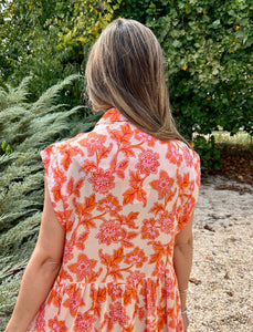 Umgee Floral Print Button Down Maxi Dress in Orange Mix